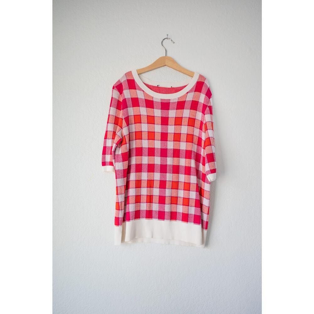 Red Pink Gingham Sweater Top Medium